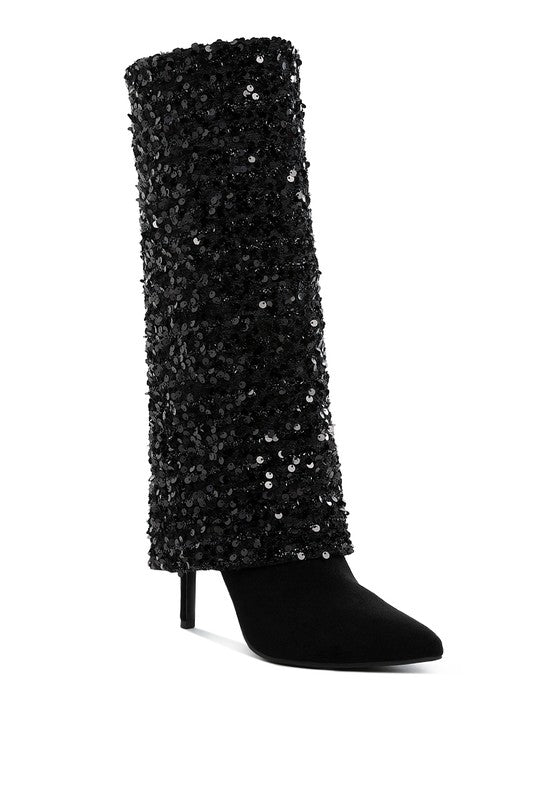 Sin City Sequinned Fold-Over Calf Boots - Body By J'ne
