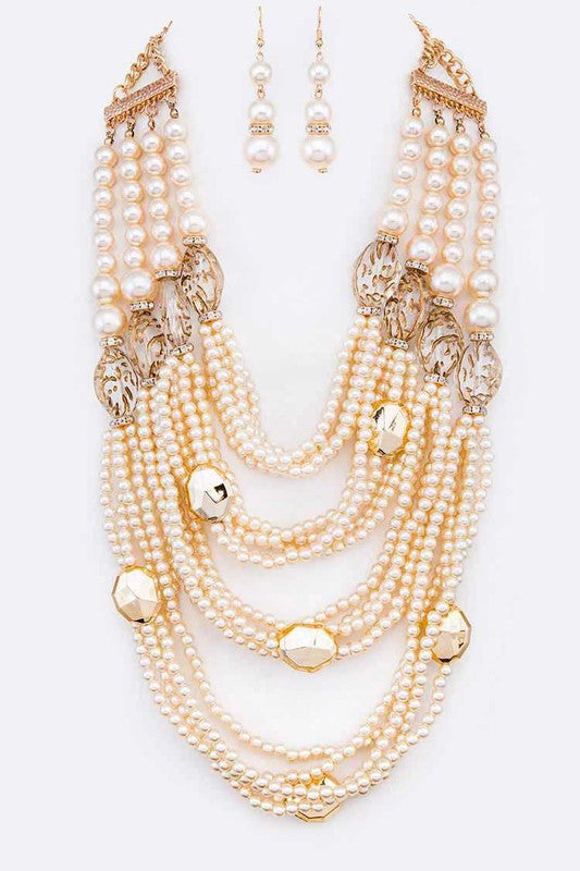 String Pearl Layer Statement Necklace Set - Body By J'ne