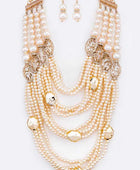 String Pearl Layer Statement Necklace Set