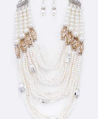 String Pearl Layer Statement Necklace Set