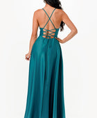 open side back spaghetti zig zag tie satin gown