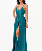 open side back spaghetti zig zag tie satin gown