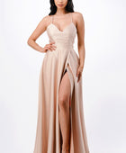 open side back spaghetti zig zag tie satin gown