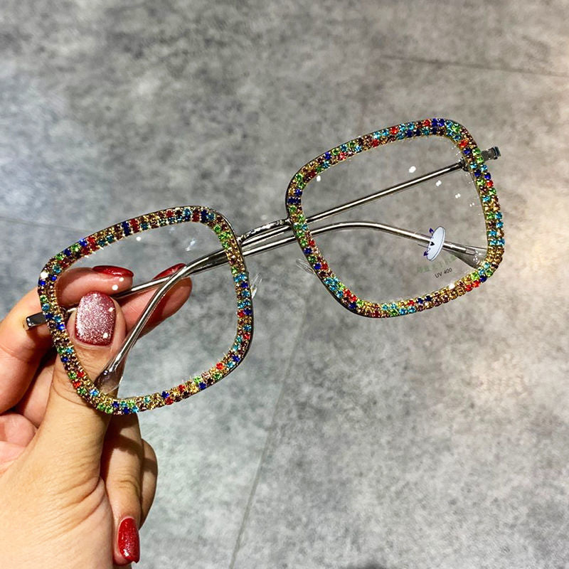 Gafas de moda cuadradas con incrustaciones de diamantes