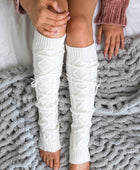 Cable Knit Long Tie Leg Warmer