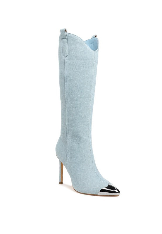 Ridda Metallic Cap Toe Denim Boots - Body By J'ne