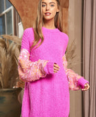 Sequin Sleeve Sweater Knit Tunic Top