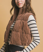 Corduroy Zip Up Puffer Vest with Pockets