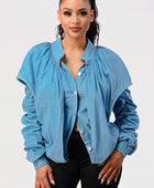 PUFF SHOULDER CASUAL DOUBLE LAYER SLEEVE JACKET