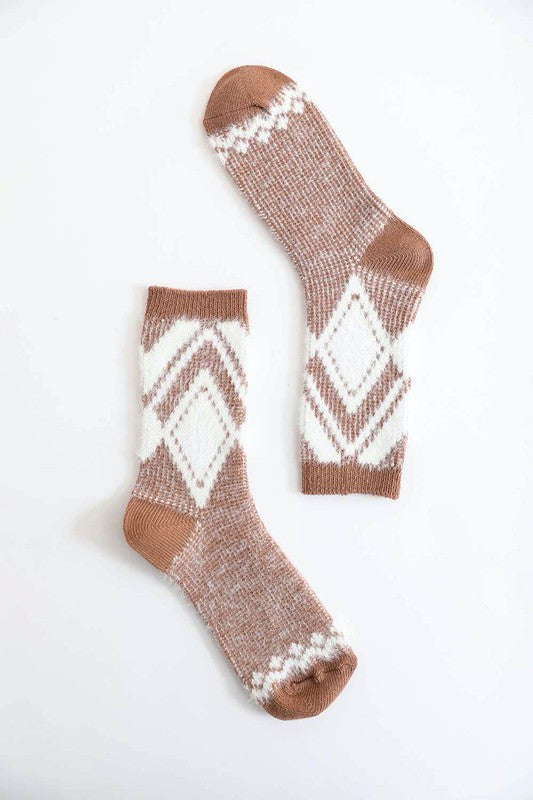 Faux Mohair Diamond Pattern Socks - Body By J'ne