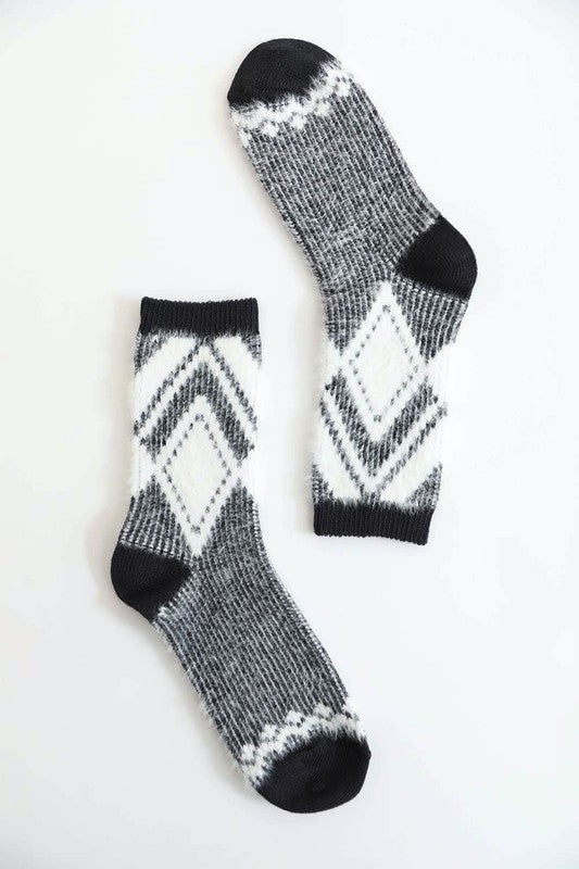 Faux Mohair Diamond Pattern Socks - Body By J'ne
