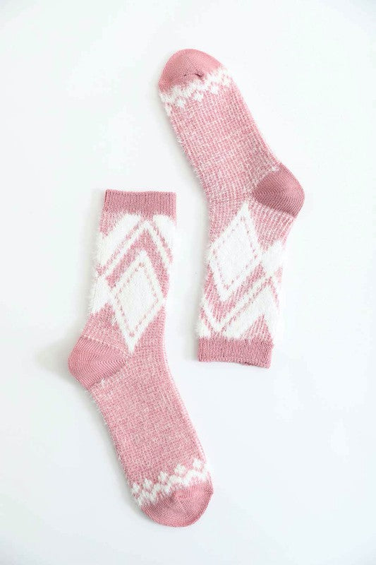 Faux Mohair Diamond Pattern Socks - Body By J'ne