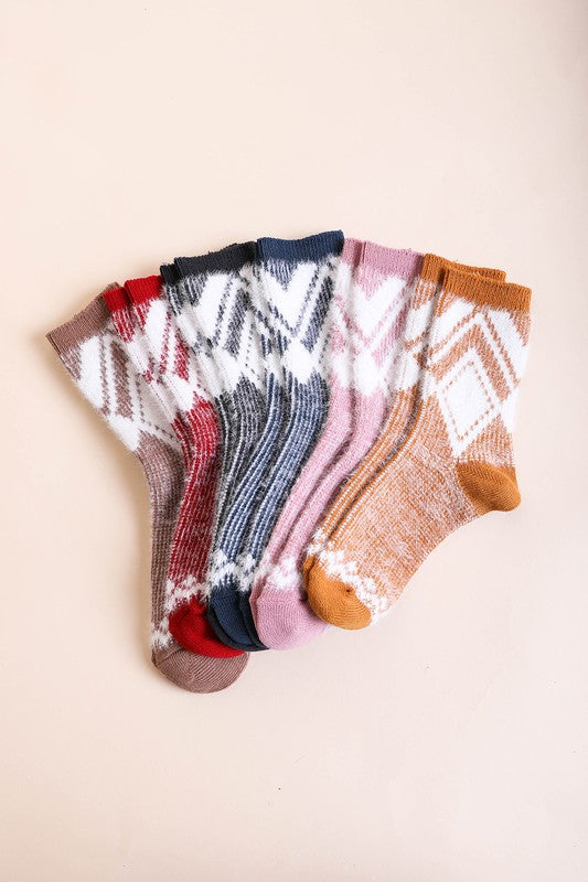 Faux Mohair Diamond Pattern Socks - Body By J'ne