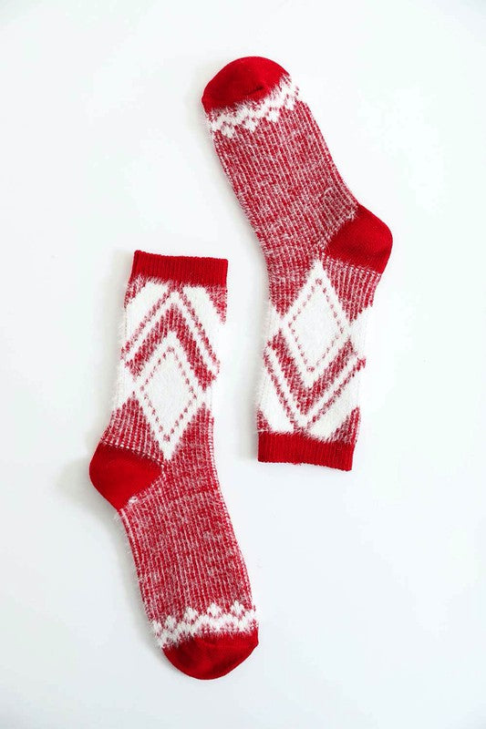Faux Mohair Diamond Pattern Socks - Body By J'ne
