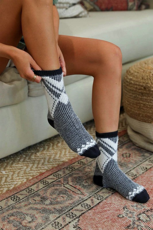 Faux Mohair Diamond Pattern Socks - Body By J'ne