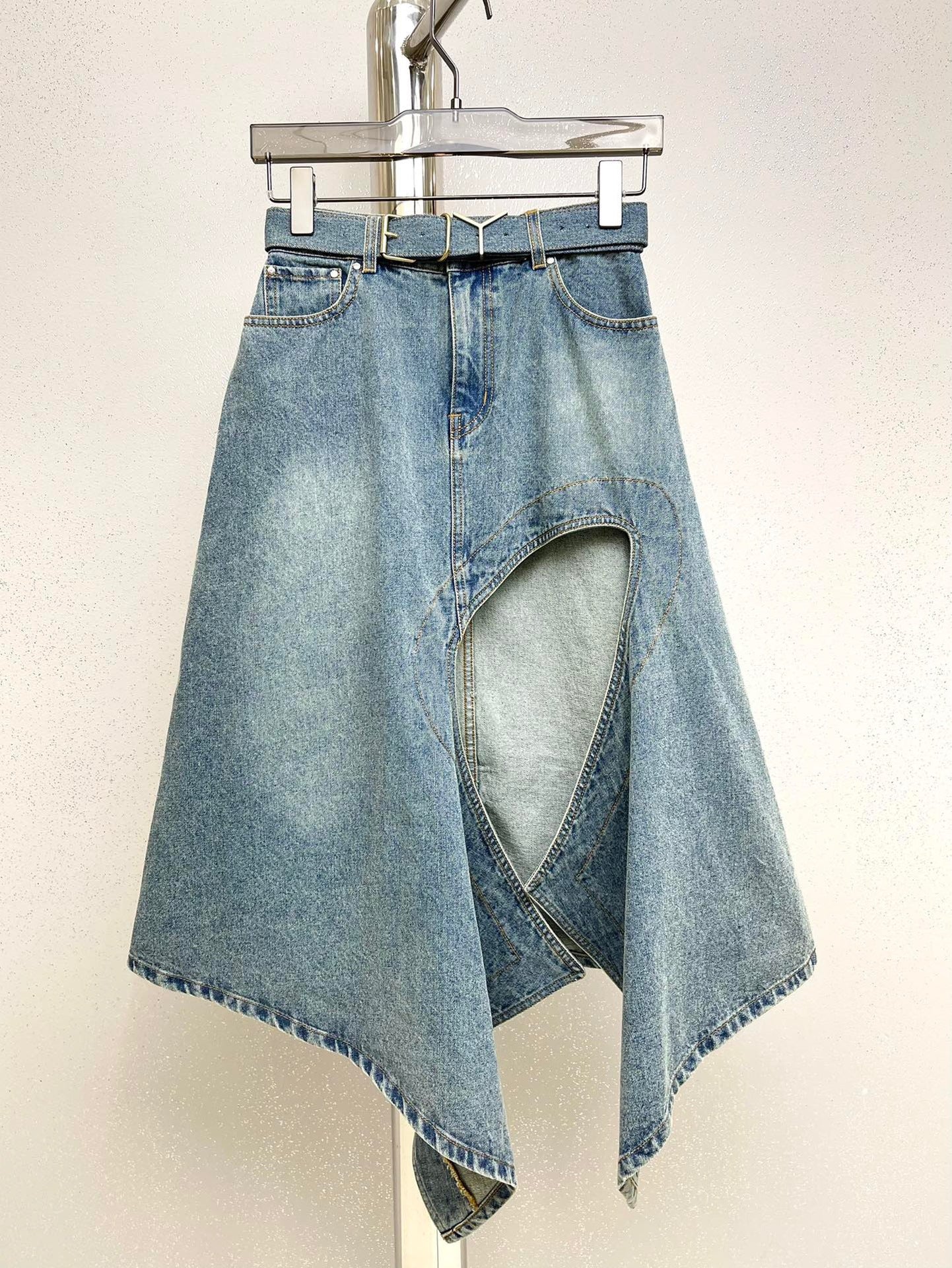 Doing The Most Hollow-Slit Denim Skirt - Body By J'ne