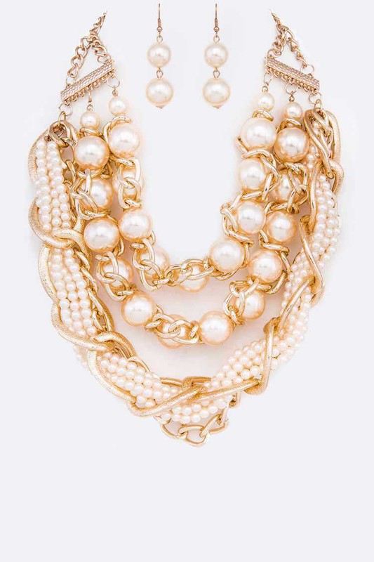 Conjunto de collar llamativo con capas de perlas mixtas