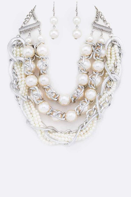 Mix Pearls Layer Statement Necklace Set - Body By J'ne