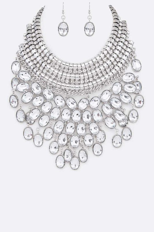 Crystal Bib Head Turner Statement Necklace Set - Body By J'ne