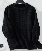 Cable-Knit Round Neck Long Sleeve Sweater