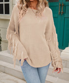 Fringe Round Neck Dropped Shoulder Sweater - Body By J'ne