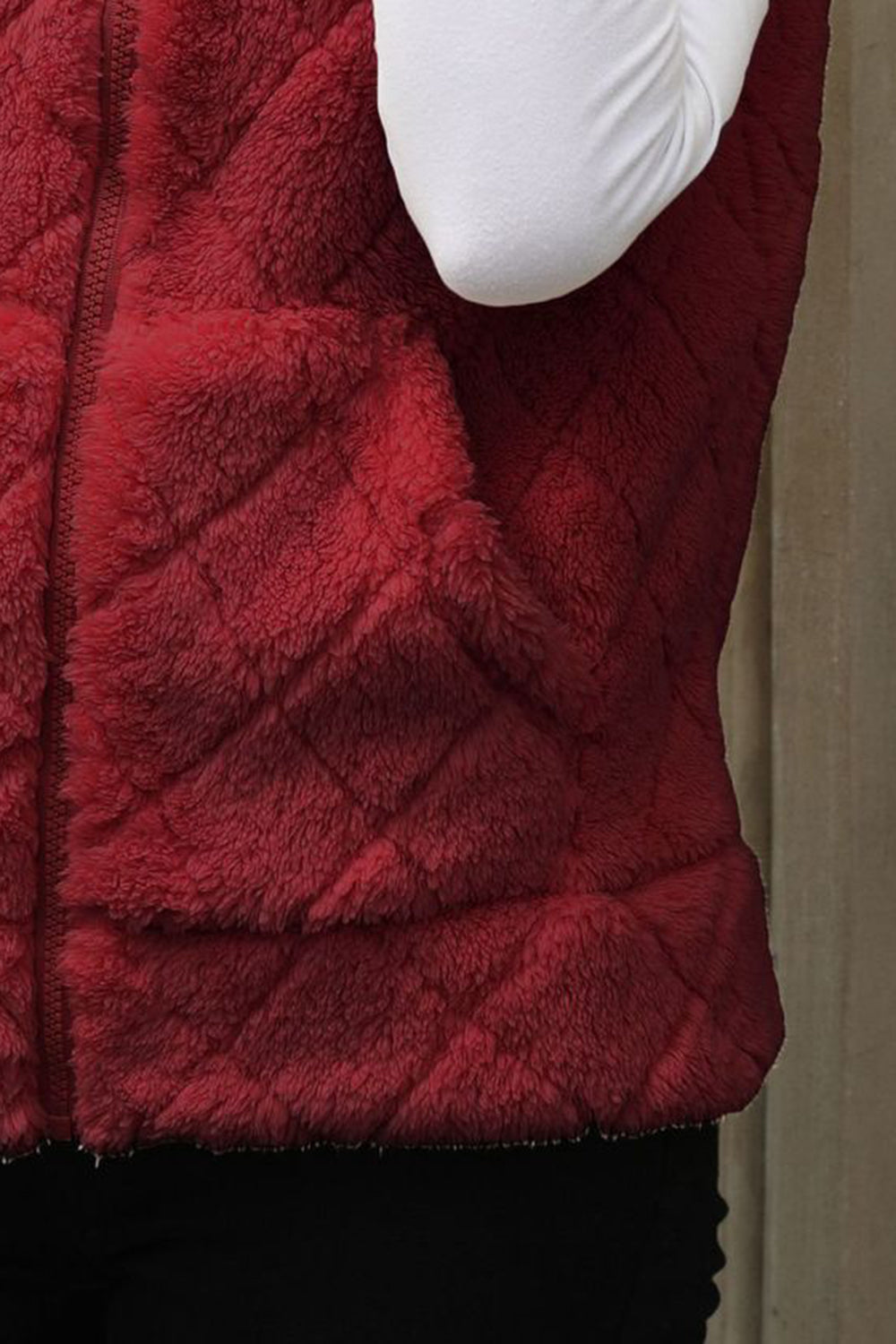 Fuzzy Plaid Texture Zip Up Vest Coat - Body By J'ne