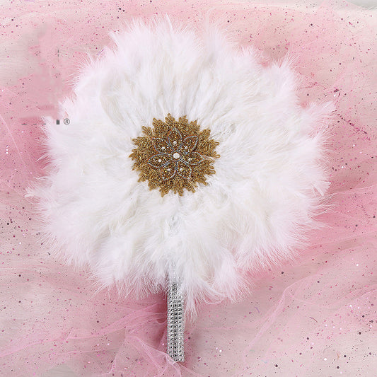 African Wedding And Bridesmaid Round Feather Fan