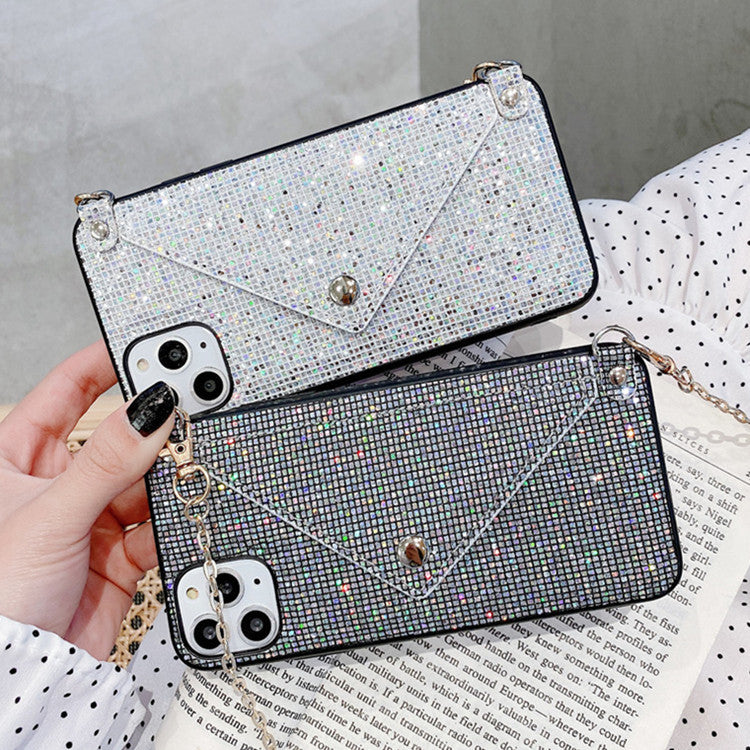 Mobile Phone Shell Luxury Sequins Card Wallet With Lanyard New P40pro Protective Cover - Body By J'ne