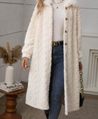 Furry Button Up Long Sleeve Longline Coat