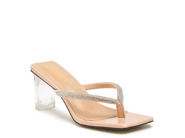 LITCHI CRYSTAL LINED THONG BLOCK HEELED SANDAL - Body By J'ne