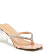 LITCHI CRYSTAL LINED THONG BLOCK HEELED SANDAL