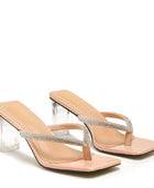 LITCHI CRYSTAL LINED THONG BLOCK HEELED SANDAL