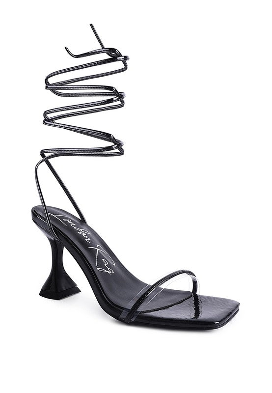 BITEN BERRY SPOOL HEELED LACE UP SANDAL - Body By J'ne