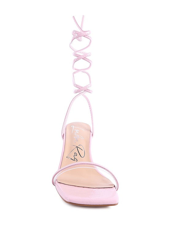 BITEN BERRY SPOOL HEELED LACE UP SANDAL - Body By J'ne