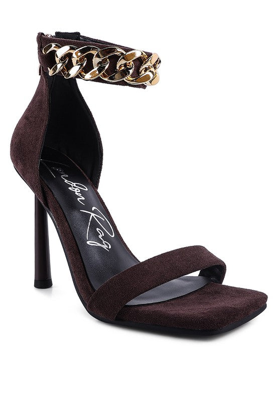 LAST SIP HEELED FAUX SUEDE CHAIN STRAP SANDAL - Body By J'ne