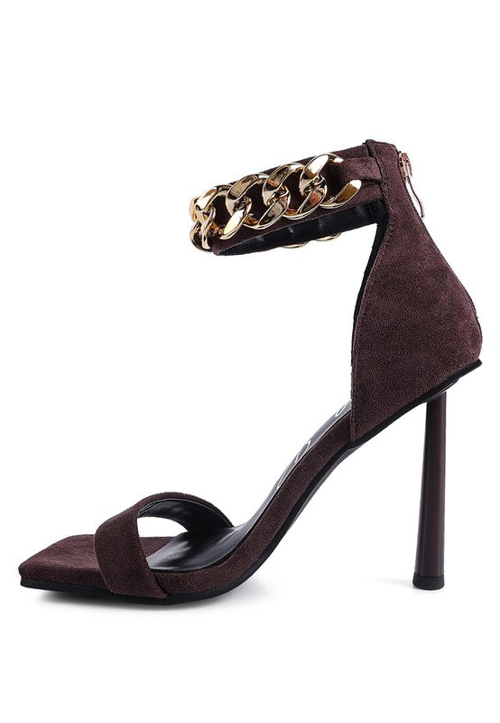 LAST SIP HEELED FAUX SUEDE CHAIN STRAP SANDAL - Body By J'ne