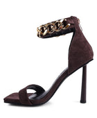 LAST SIP HEELED FAUX SUEDE CHAIN STRAP SANDAL