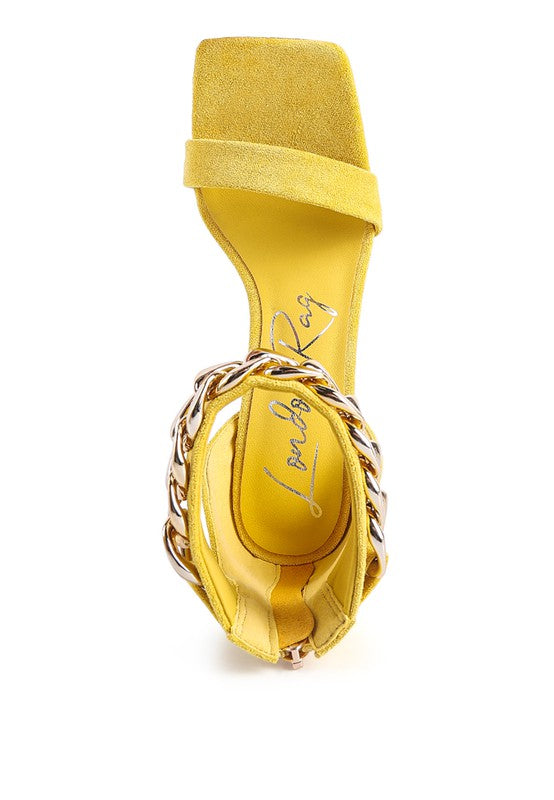 LAST SIP HEELED FAUX SUEDE CHAIN STRAP SANDAL - Body By J'ne