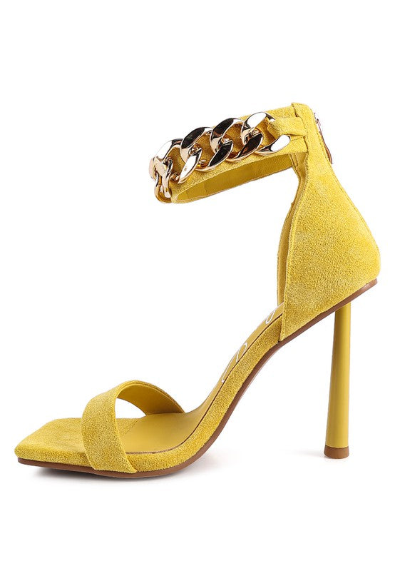 LAST SIP HEELED FAUX SUEDE CHAIN STRAP SANDAL - Body By J'ne