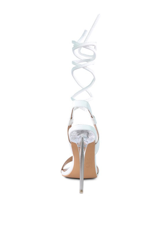 SHEENY CLEAR STILETTO LACE UP SANDAL - Body By J'ne