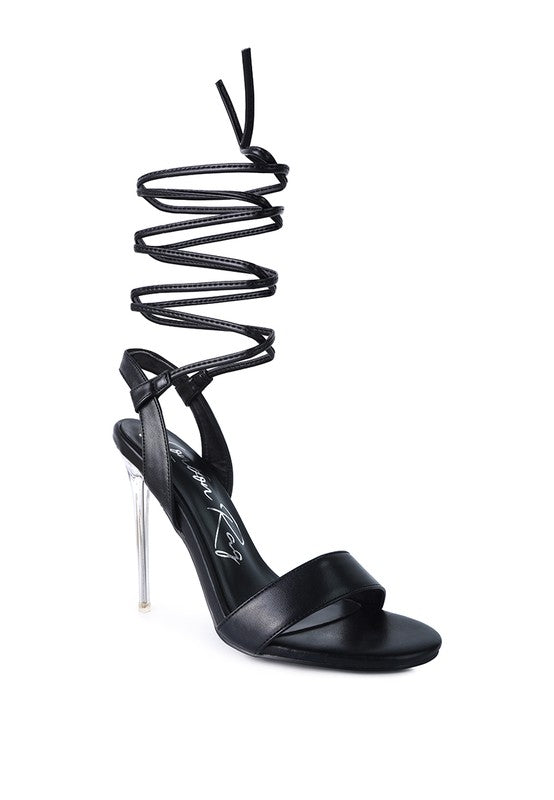 SHEENY CLEAR STILETTO LACE UP SANDAL - Body By J'ne