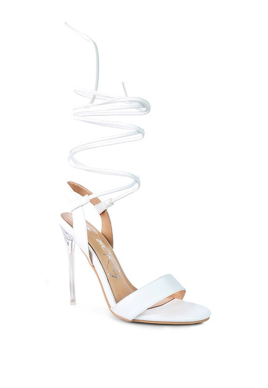 SHEENY CLEAR STILETTO LACE UP SANDAL - Body By J'ne