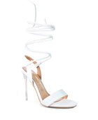 SHEENY CLEAR STILETTO LACE UP SANDAL