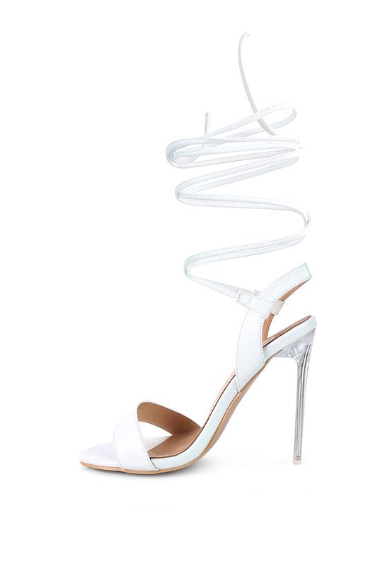 SHEENY CLEAR STILETTO LACE UP SANDAL - Body By J'ne
