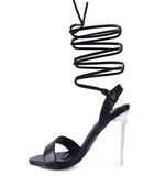 SHEENY CLEAR STILETTO LACE UP SANDAL