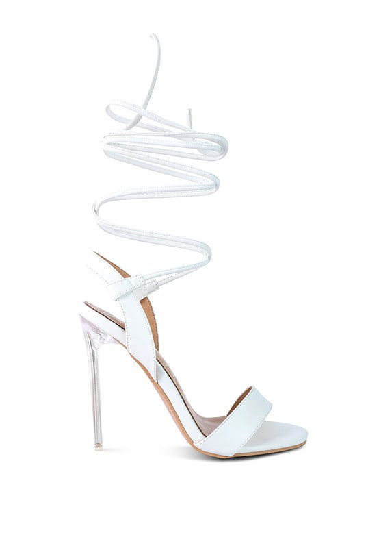 SHEENY CLEAR STILETTO LACE UP SANDAL - Body By J'ne