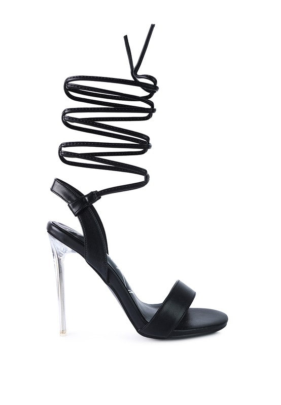 SHEENY CLEAR STILETTO LACE UP SANDAL - Body By J'ne