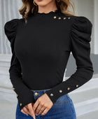 Gigot Sleeve Button Detail Top