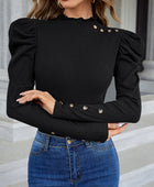 Gigot Sleeve Button Detail Top