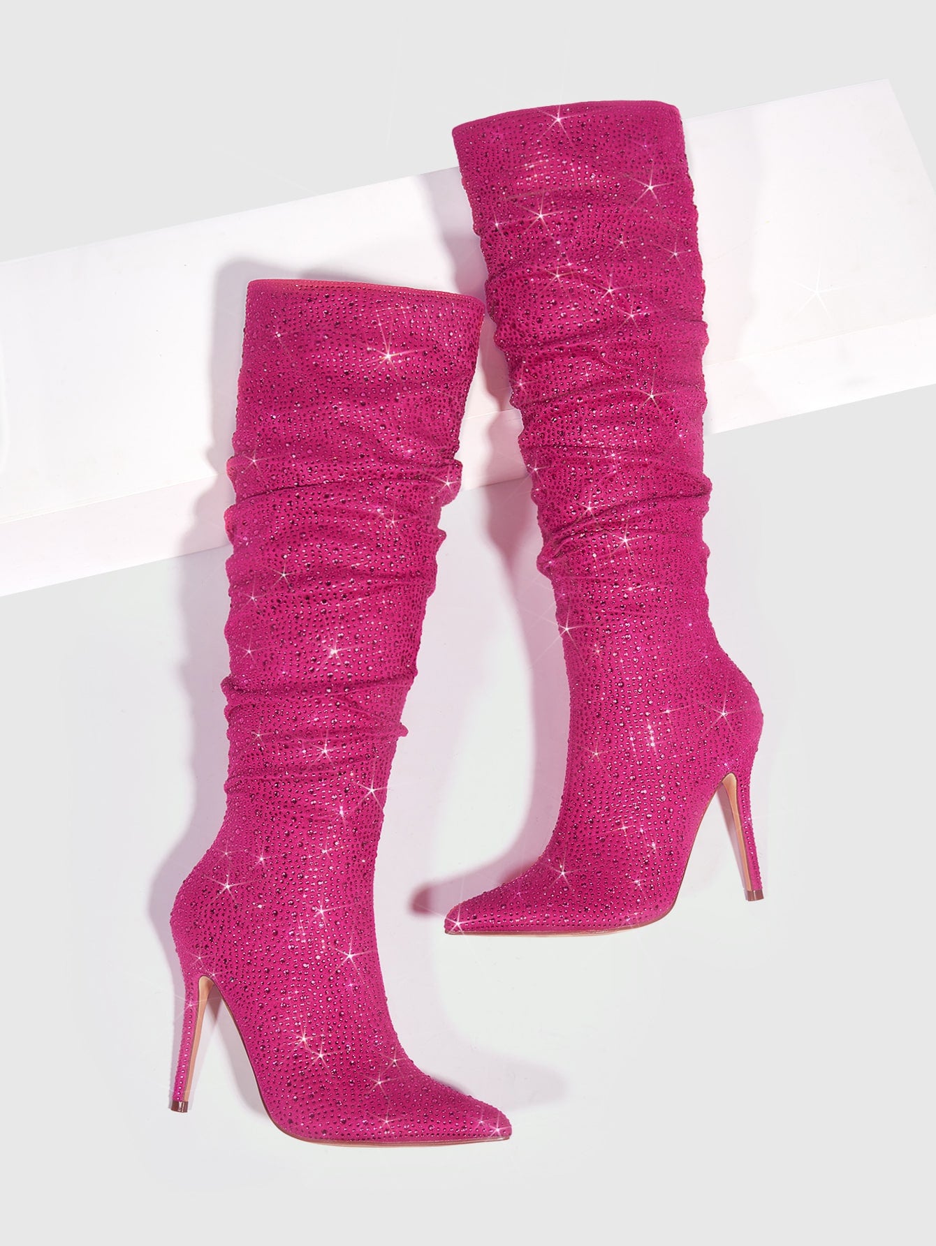 Pink Valentines Rhinestone Stiletto Boots